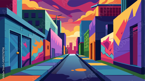 As you walk down this urban alley the vibrant street art on the walls seems to come to life telling a story of its own.