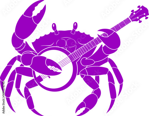 purple crabs banjo jam a whimsical crustacean serenades with soulful rhythm and blues, isolated on transparent background