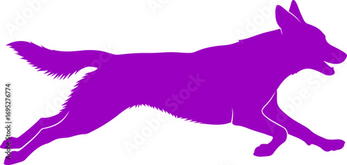 purple dog silhouette dynamic run, energetic movement, unleashed power, isolated on transparent background