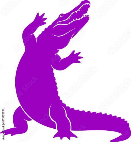 purple gator silhouette rising power, primal majesty, illustration, isolated on transparent background