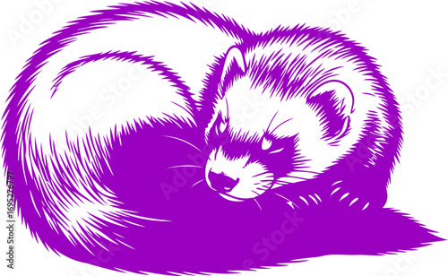 purple ferret silhouette a graphic of serene nocturnal grace and mysterious charm, isolated on transparent background