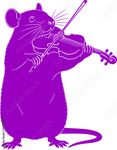 purple mouse violinist silhouette of musical talent, charming whimsy, and uncommon melody, isolated on transparent background
