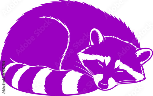 purple raccoon silhouette icon of peaceful slumber, nighttime tranquility, and sweet dreams, isolated on transparent background