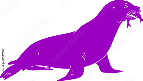 purple sea lion silhouette majestic ocean hunter, dramatic wildlife artwork, powerful nature design, isolated on transparent background