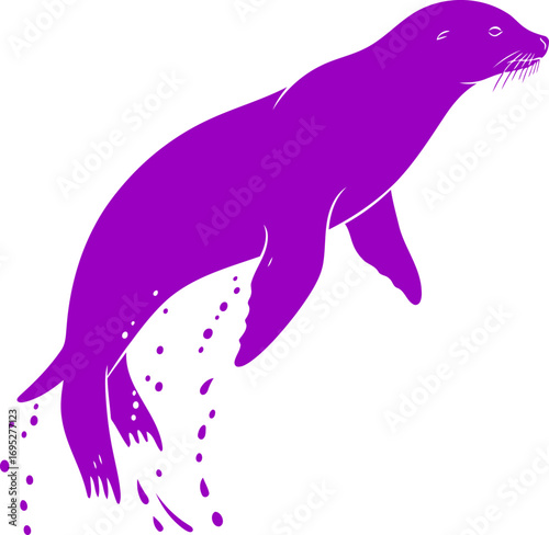 purple seals daring leap silhouette of aquatic grace, oceanic freedom, and playful dive, isolated on transparent background