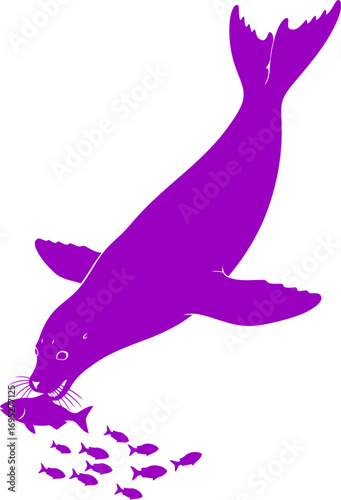 purple seals underwater ballet a vibrant silhouette of graceful hunting, isolated on transparent background