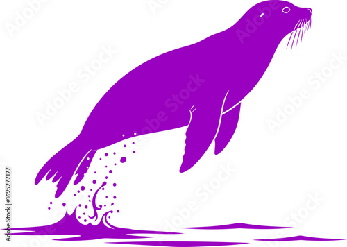 purple seal silhouette a playful leap of aquatic joy and freedom, isolated on transparent background
