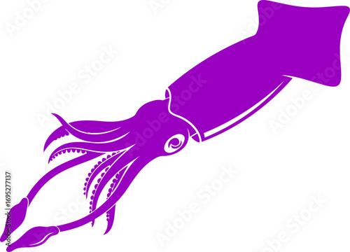purple squid silhouette icon of ocean depth, mysterious elegance, and aquatic grace, isolated on transparent background