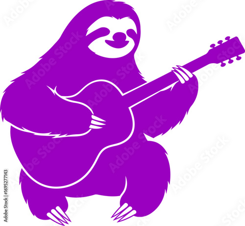 purple sloth serenades a silhouette of laidback musical joy, isolated on transparent background