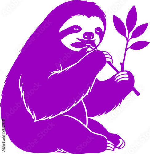 purple sloth silhouette icon of peaceful jungle delights and serene contentment, isolated on transparent background