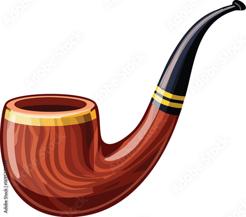 A vintage, dark wood smoking pipe with a classic curved shape. An isolated vector illustration of a retro object for a gentleman or detective. Generative AI