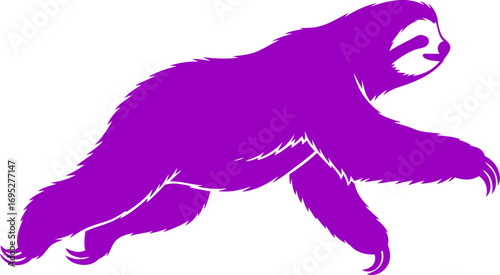 purple sloth silhouette a surprisingly speedy dash, vibrant jungle spirit, rainforest mammal design, isolated on transparent background