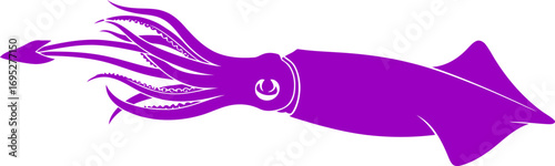 purple squid silhouette icon of oceanic depth, mysterious grace, and swift movement, isolated on transparent background