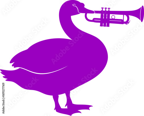 purple swan playing trumpet majestic silhouette of musical bird, graceful melody, and serene soundscape, isolated on transparent background