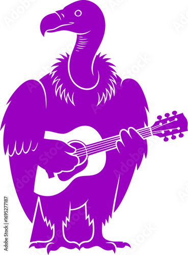 purple vulture serenades with acoustic guitar a icon of unexpected musical talent, quirky wildlife, and whimsical charm, isolated on transparent background