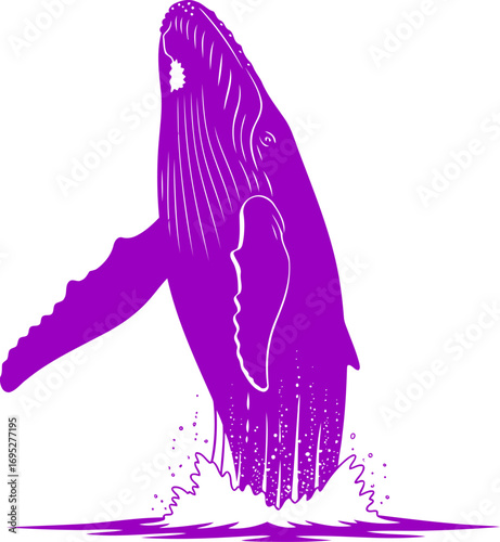 purple whale silhouette breaching majestic ocean leap, symbol of freedom and marine wonder, isolated on transparent background