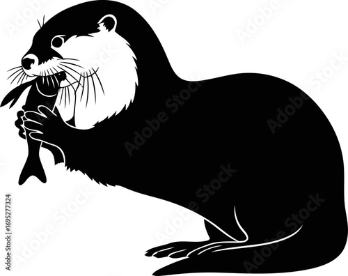 river otters triumphant catch a majestic silhouette , symbol of wild natures balance, isolated on transparent background