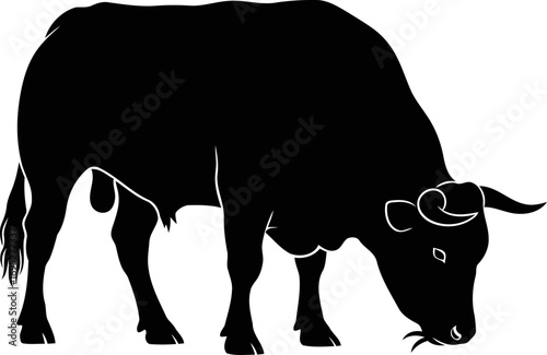 serene black bull silhouette a emblem of tranquil strength and pastoral peace, isolated on transparent background