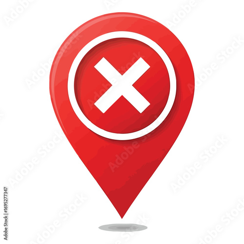 Free Download Art of a red map pin with a white cross symbol inside a circle, indicating an error or wrong location, isolated on white background - GFXLoad