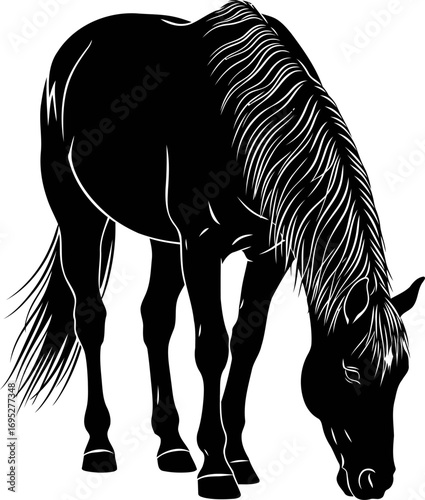 serene black horse silhouette a icon of peaceful grazing and rustic elegance, isolated on transparent background