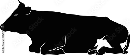serene cow silhouette farm animal, peaceful rest, rural tranquility, black and white, isolated on transparent background