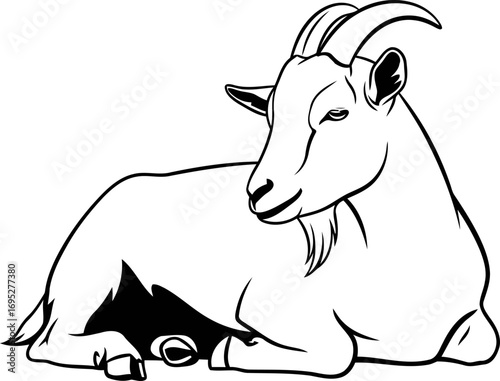 serene goat silhouette icon of peaceful rumination, gentle farm animal, and rustic charm, isolated on transparent background