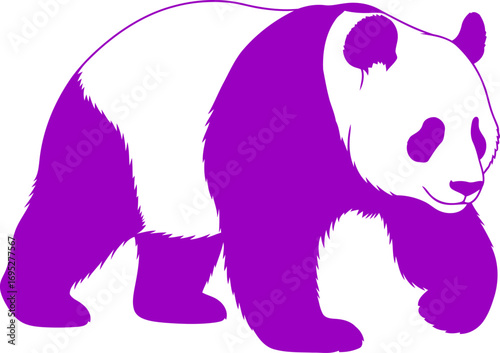 serene purple panda silhouette a gentle stroll, peaceful majesty, illustration of tranquility, isolated on transparent background