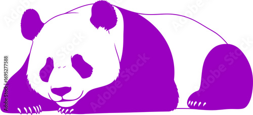serene purple panda silhouette icon of peaceful slumber, gentle dreams, and tranquil nature, isolated on transparent background