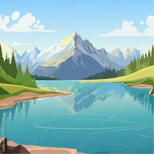 mountain landscape with lake and mountains