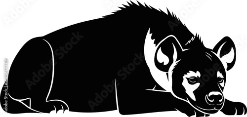 serengetis silent watcher silhouette of a reclining hyena, embodying african savanna mystery, isolated on transparent background