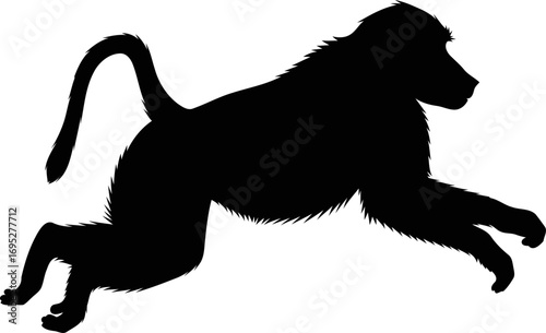 silhouette of a baboons powerful leap african savanna icon, dynamic movement, untamed energy, isolated on transparent background