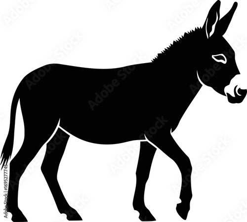 silhouette of a donkey peaceful farm animal, serene posture, isolated on transparent background