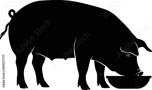 silhouette of a piglets peaceful dinner a of tranquil farm life, isolated on transparent background