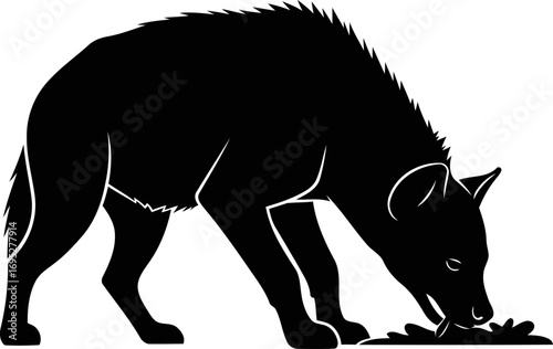 silhouette of hyena night hunters silent feast, african savanna, dark beauty, isolated on transparent background