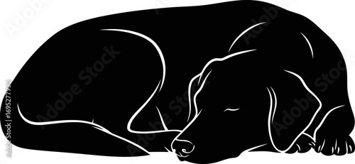 sleeping dog silhouette icon of canine peace, restful dreams, and loyal companionship, isolated on transparent background