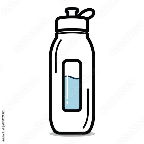 Art of clear water bottle with a blue tint, isolated on white background
