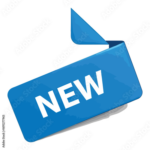 Art of a white paper document with a blue new tag attached to its corner, isolated on white background