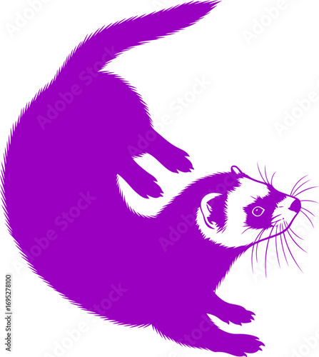 vibrant purple ferret silhouette a playful dance of energy and joy, isolated on transparent background