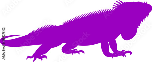 vibrant purple iguana silhouette exotic reptile graphic, tropical design element, isolated on transparent background