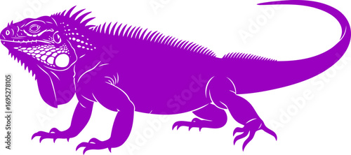 vibrant purple iguana silhouette a of tropical majesty and reptilian elegance, isolated on transparent background