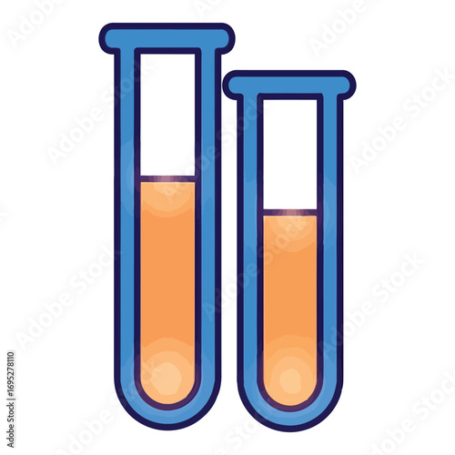 Art of two laboratory test tubes filled with orange liquid, representing science and experimentation, isolated on white background