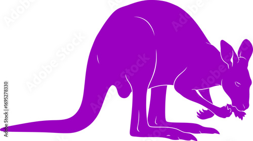 violet kangaroo silhouette aussie outback icon, peaceful grazing pose, isolated on transparent background