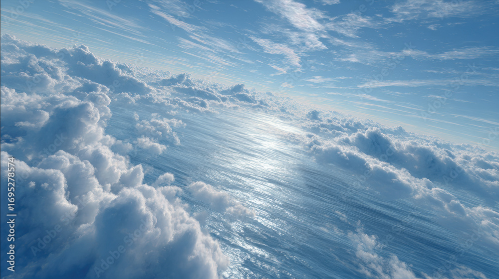 Fototapeta premium aerial view of ocean surface captures mesmerizing reflections of clouds above creating stunning visual display