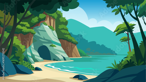 Hidden from view by a dense forest this secluded cove offers a peaceful escape for nature lovers and beach enthusiasts alike.