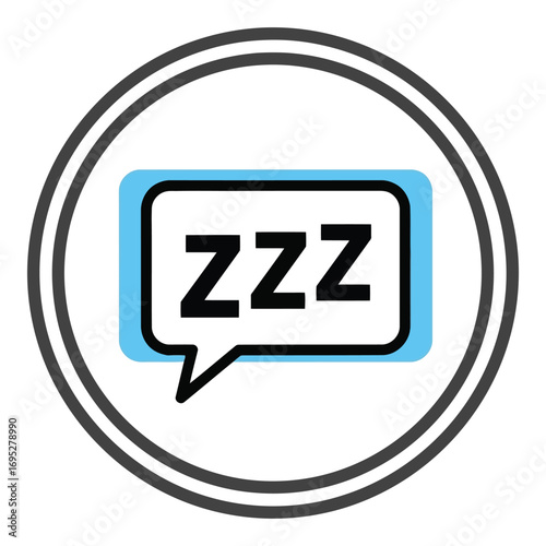 Art of a speech bubble with zzz inside, enclosed by two concentric circles, representing sleep or tiredness, isolated on white background