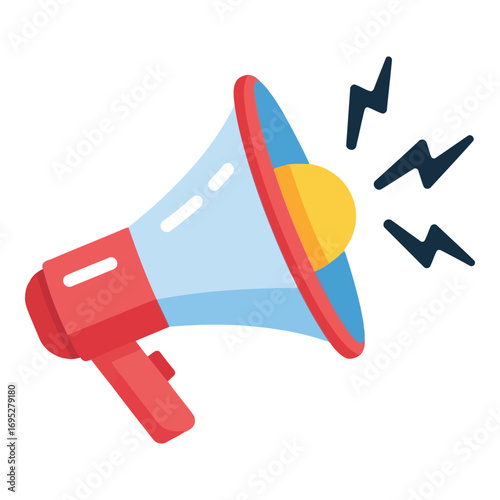 Art of megaphone with sound waves, symbolizing public announcement and communication, isolated on a white background