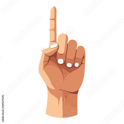 Art of a single hand with the index finger pointing upwards, isolated on white background