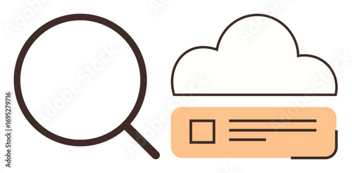Wallpaper Mural Magnifying glass beside cloud with a file represents searching, analyzing, and accessing online data. Ideal for cloud computing, file management, data analysis, technology, research, information Torontodigital.ca