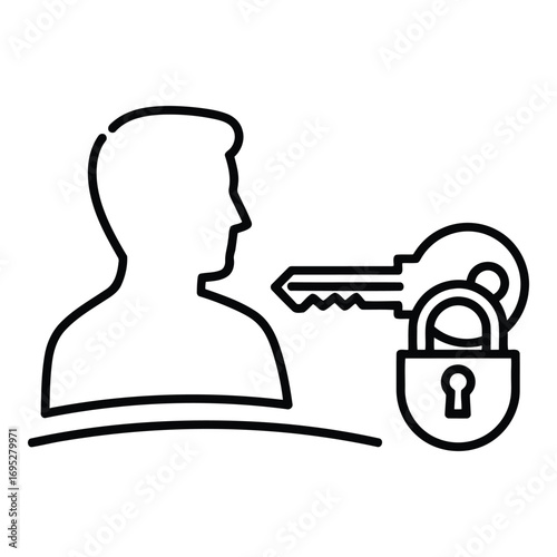 Art of user account security with key and padlock icon, representing access and protection for personal data and online privacy, isolated on white background