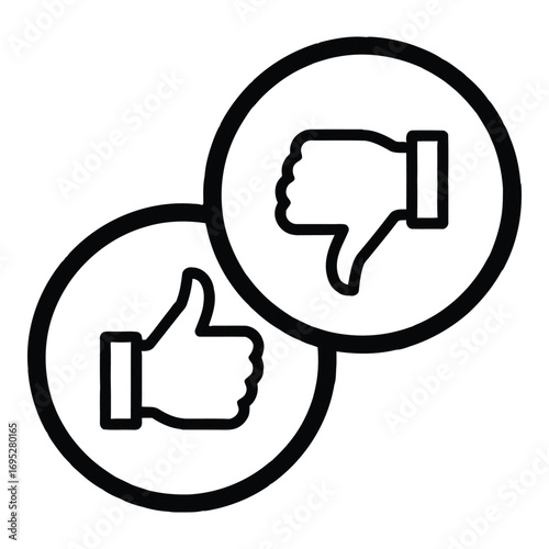 Art of thumbs up and thumbs down icons isolated on white background representing like and dislike in social media feedback and customer satisfaction